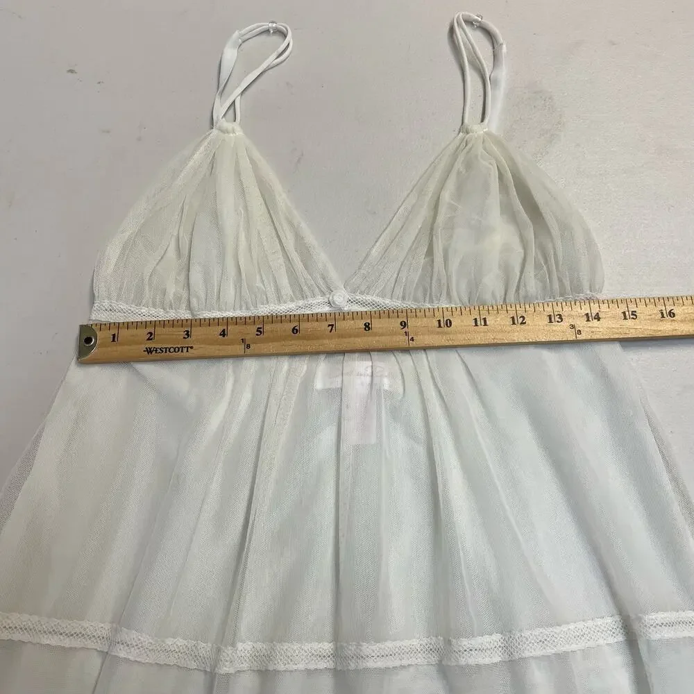 Oscar de la Rental Pink Label ivory sheer chemise night slip Small embroidered